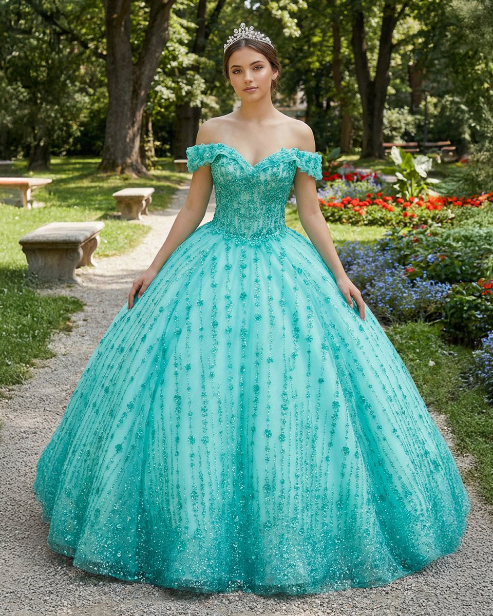 Quinceanera Dress V - neck Sequined Evening Party Dresses Off - the - shoulder - KissProm