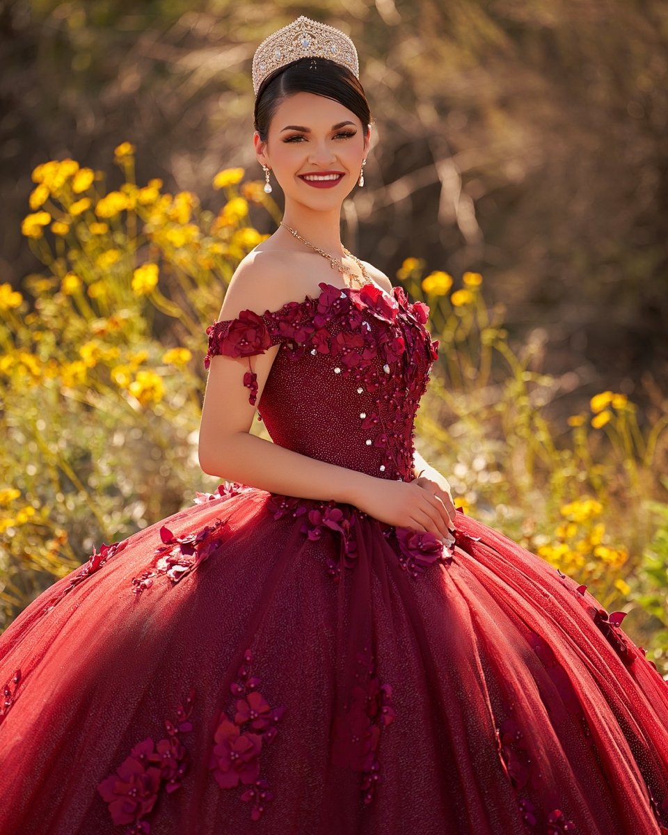 Illa | Ball Gown Organza Sweetheart Burgundy Quinceanera Dress