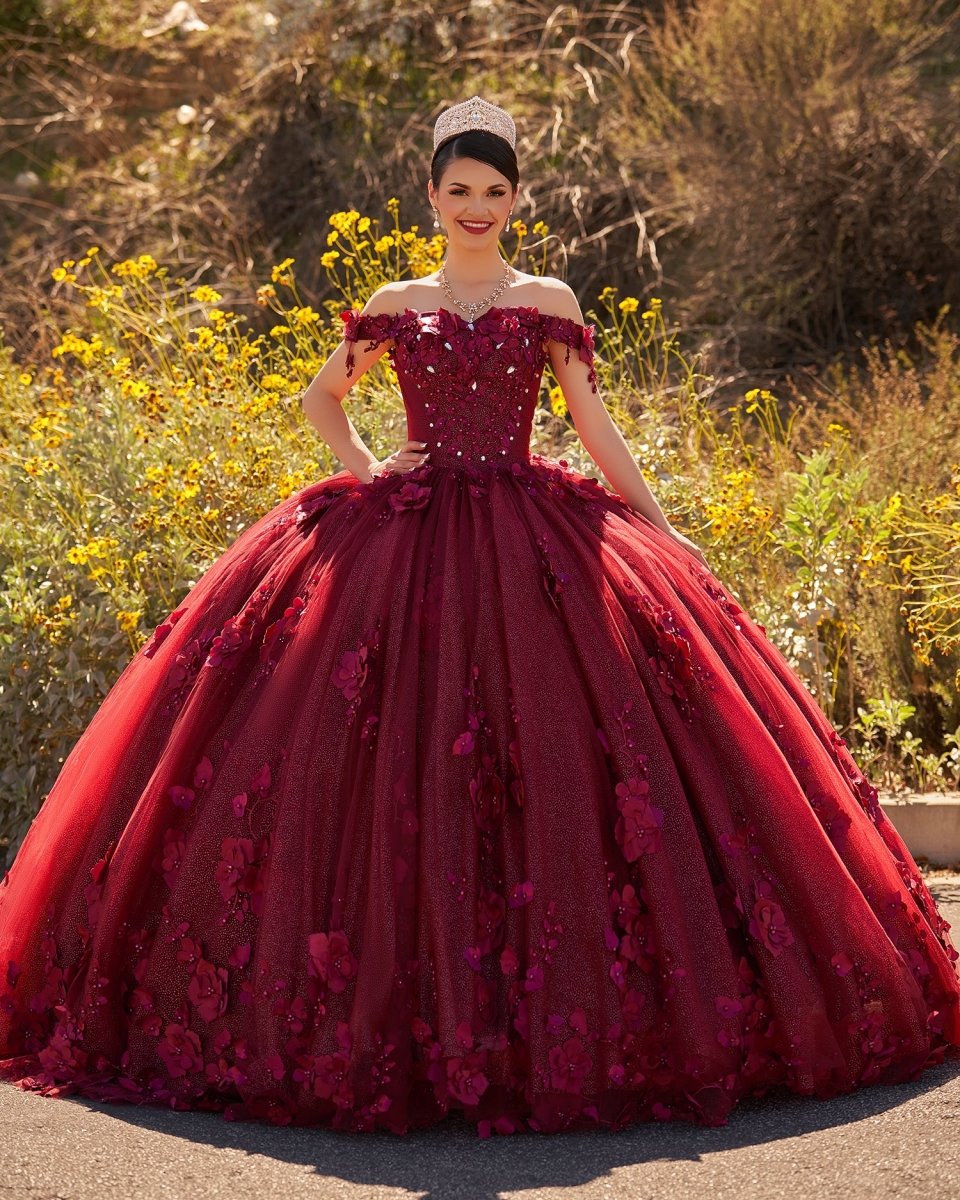 Illa | Ball Gown Organza Sweetheart Burgundy Quinceanera Dress