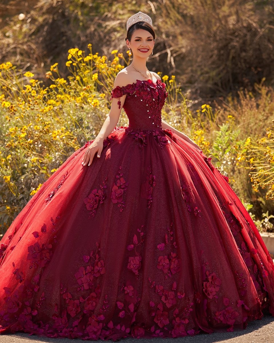 Illa | Ball Gown Organza Sweetheart Burgundy Quinceanera Dress
