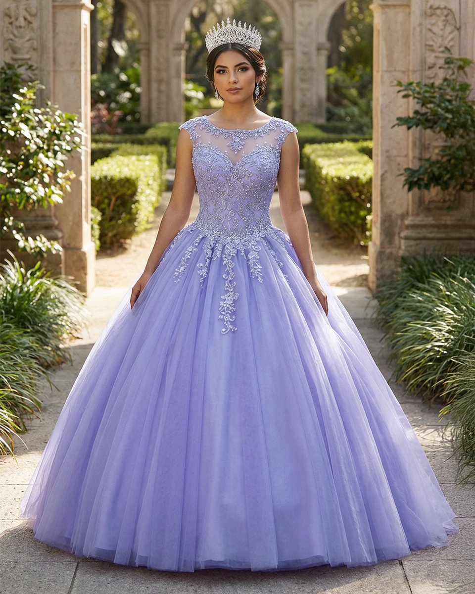 Lavender Ball Gown Quinceanera Dresses Lace Appliqued Dress - KissProm