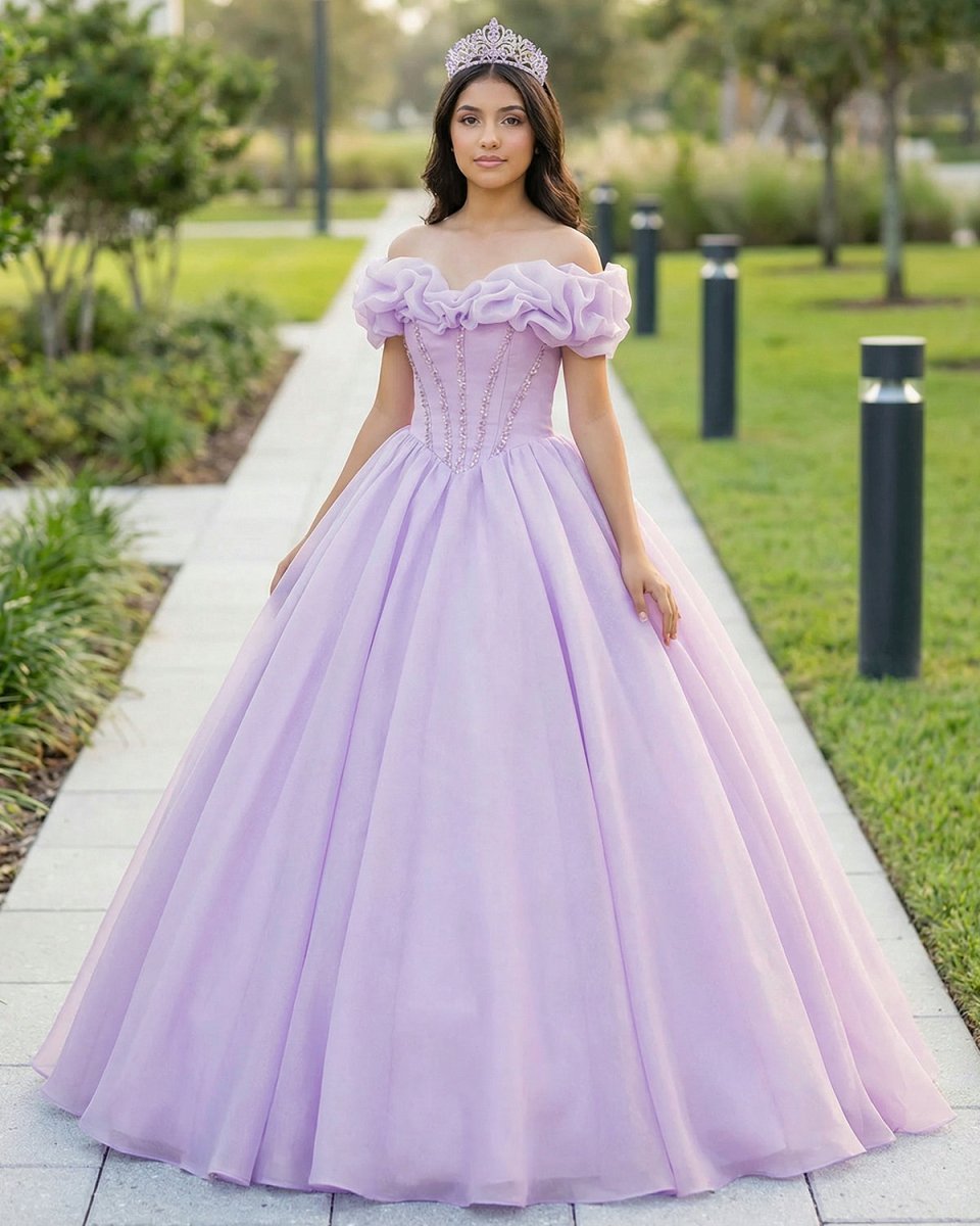 Lavender A - Line Off Shoulder Long Prom Dresses Purple Dress - KissProm