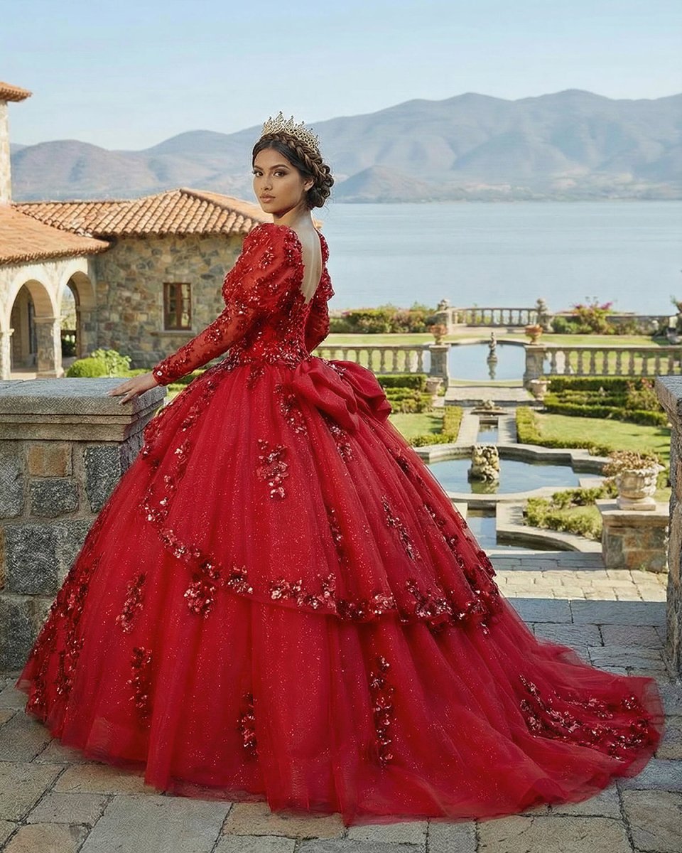 Red Ball Gown Off - the - Shoulder Lace - Up Back Quinceanera Dresses - KissProm