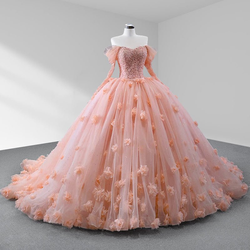 Blush Ball Gown Long Sleeves Off The Shoulder Quinceanera Dresses