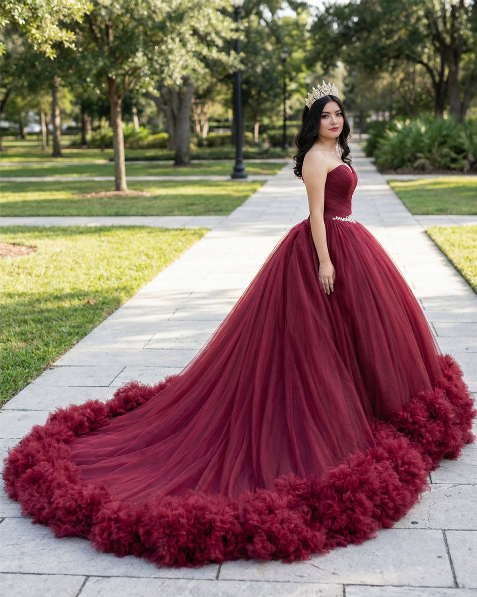 Mulberry Quinceanera Dresses Pleats with Sashes - KissProm