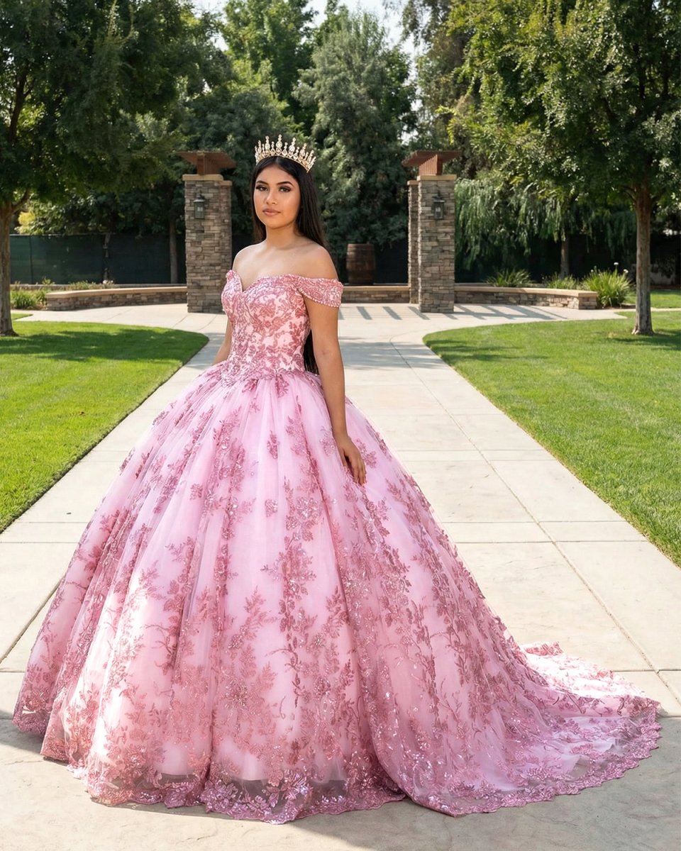 Off The Shoulder Neckline Sparkly Quinceanera Dresses With Appliques - KissProm