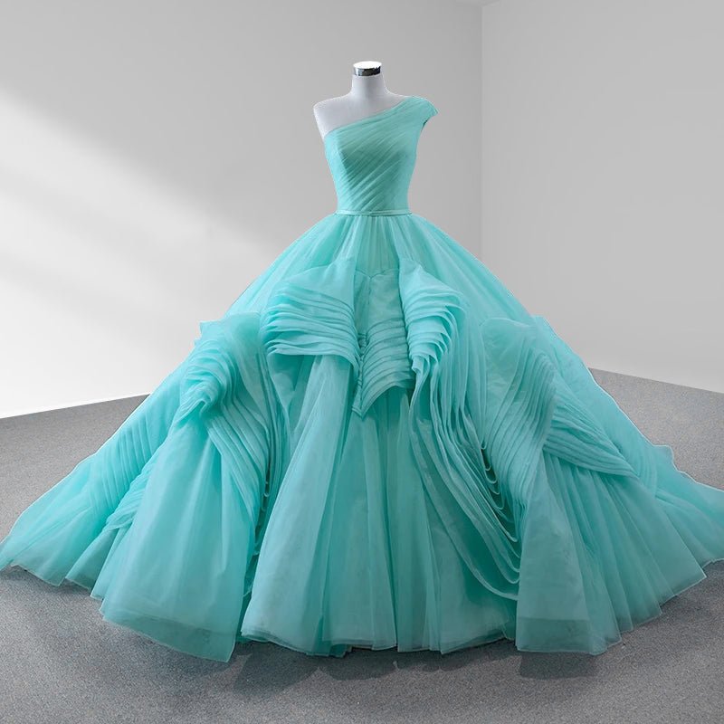 One - Shoulder Sleeveless Ball Gown Court Train Quinceanera Dress - KissProm