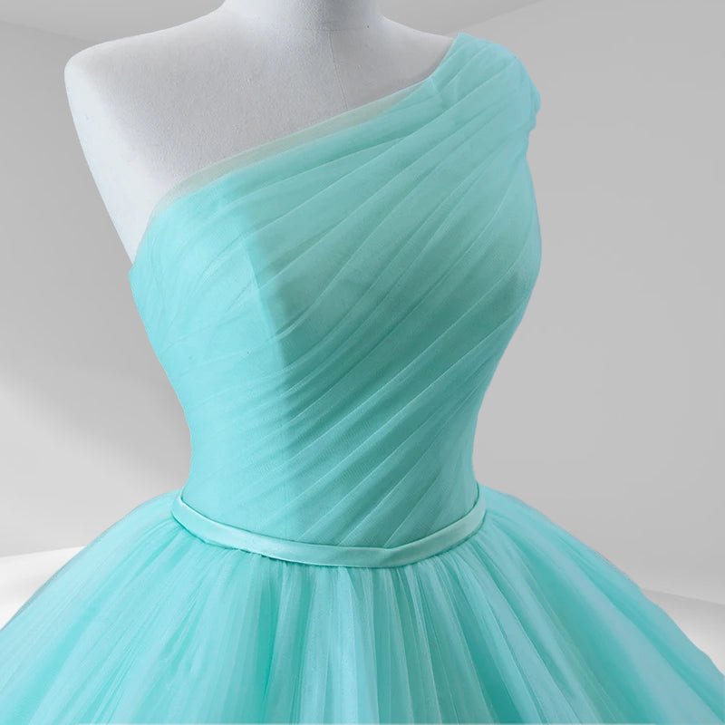 One - Shoulder Sleeveless Ball Gown Court Train Quinceanera Dress - KissProm