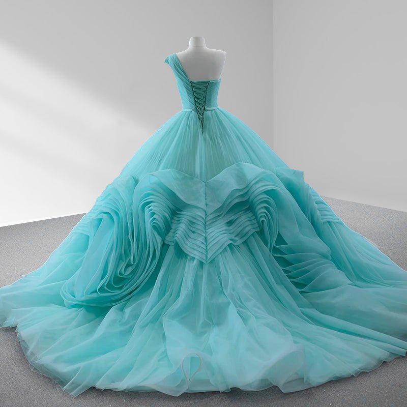 One - Shoulder Sleeveless Ball Gown Court Train Quinceanera Dress - KissProm