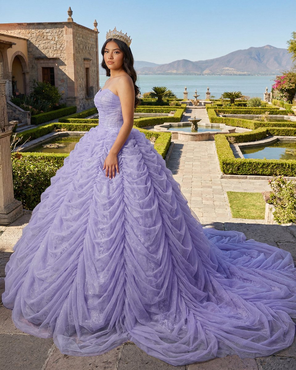 Organza Ball Gown Sweetheart Lavender Pleats Party Dress - KissProm
