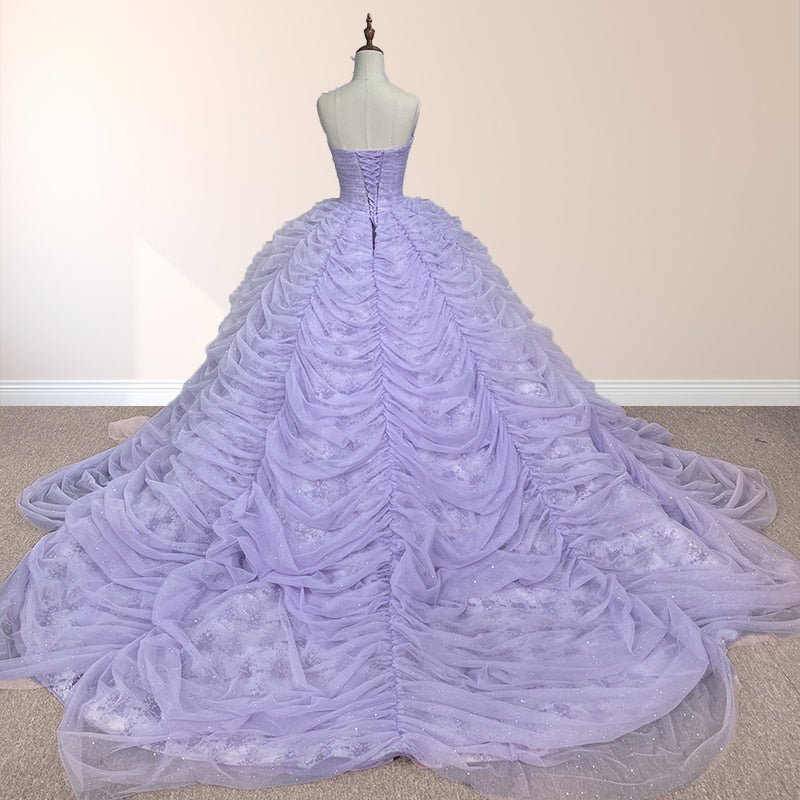 Organza Ball Gown Sweetheart Lavender Pleats Party Dress