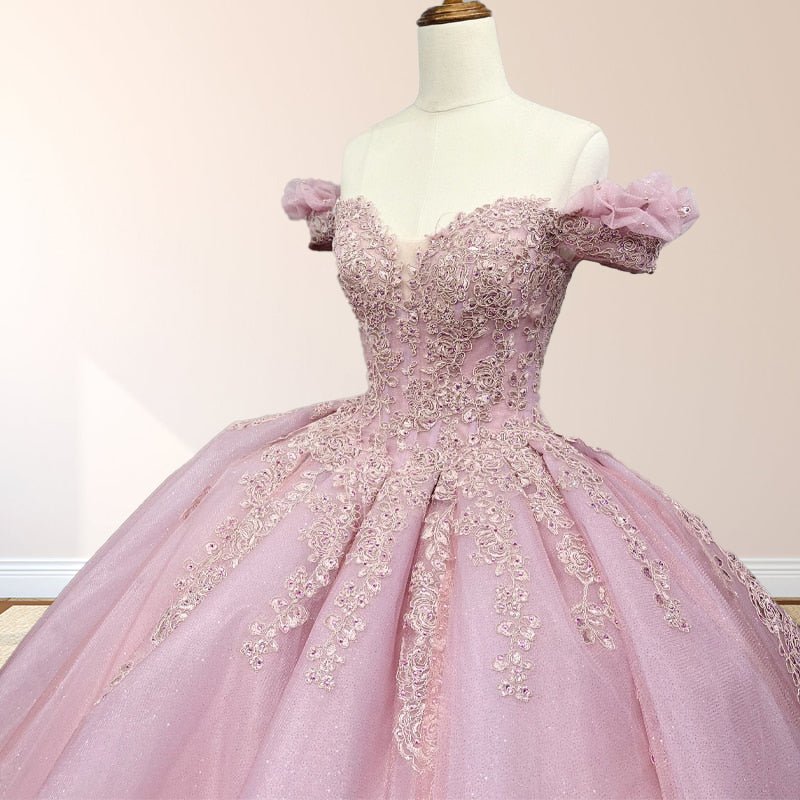 Pink Ball Gown Off the Shoulder Quinceanera Dresses