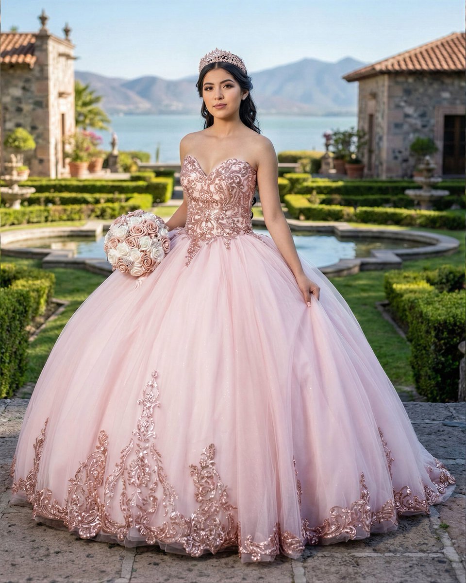 Pink Sweetheart Neckline Quinceanera Ball Gown Dress - KissProm