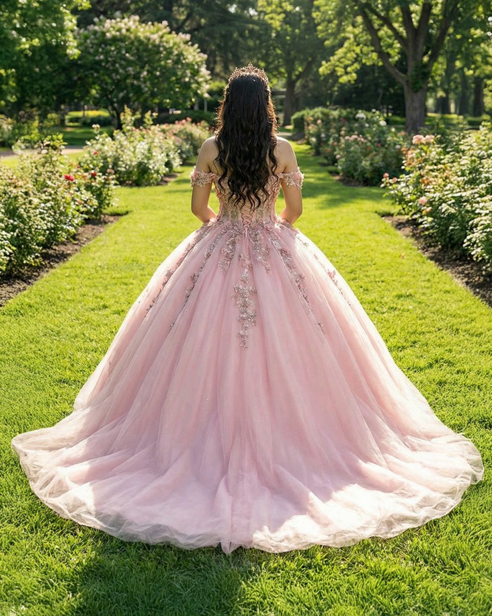 Pink Tulle Appliques Off The Shoulder Quinceanera Dresses - KissProm