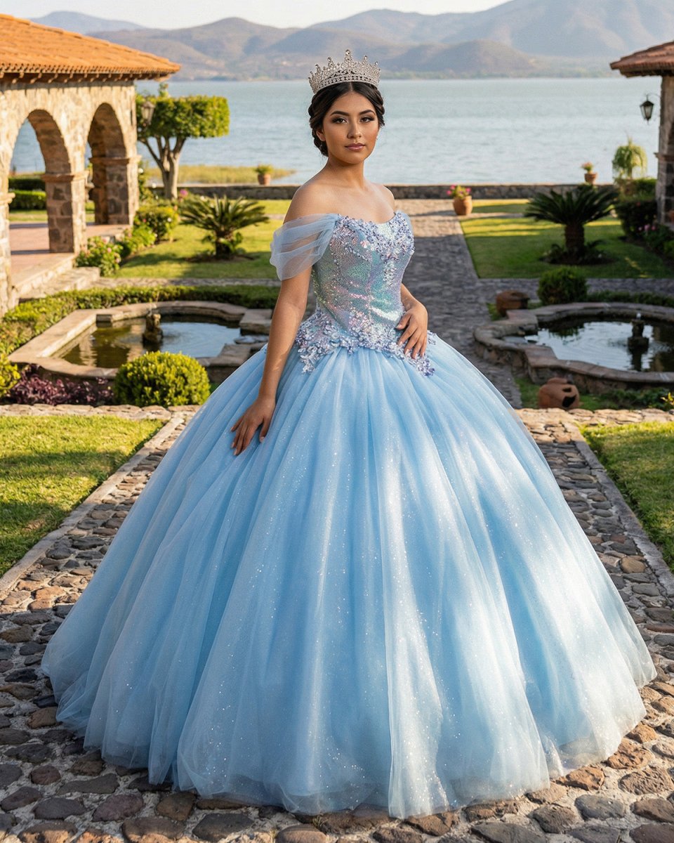 Quinceanera Dress Princess Short Sleeve Ball Gown Sequins Party Dresses - KissProm