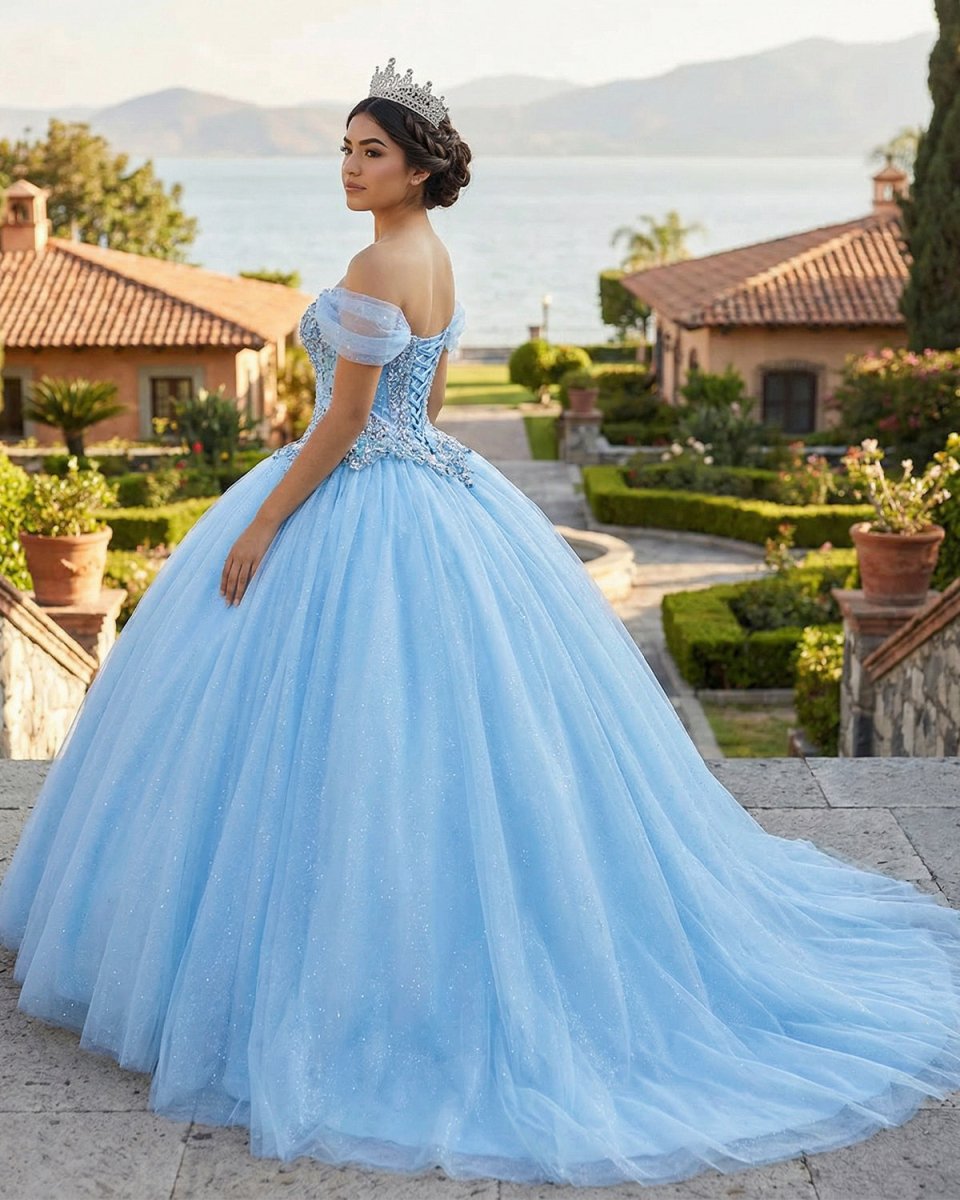 Quinceanera Dress Princess Short Sleeve Ball Gown Sequins Party Dresses - KissProm