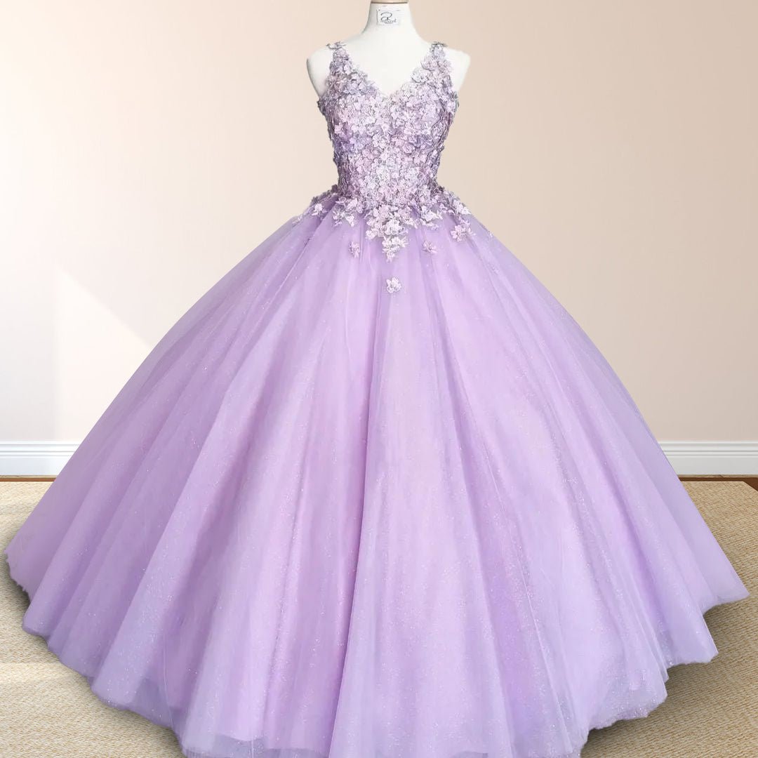 Princess Flowers Lavender Flowers Quinceanera Dresses Ball Gown