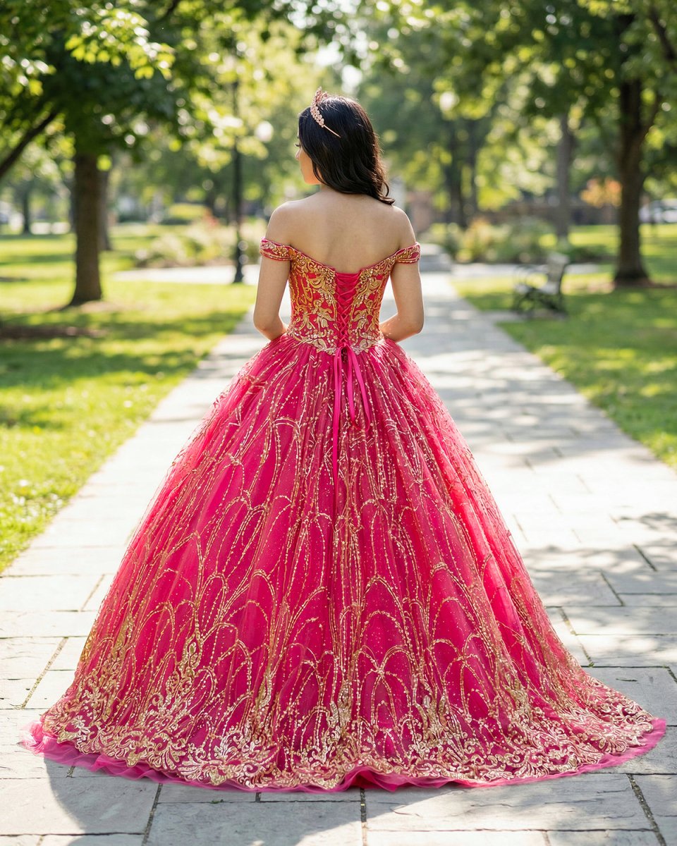 Quinceanera Dress Princess Off - the - Shoulder Red Sequin Lace Ball Gown - KissProm