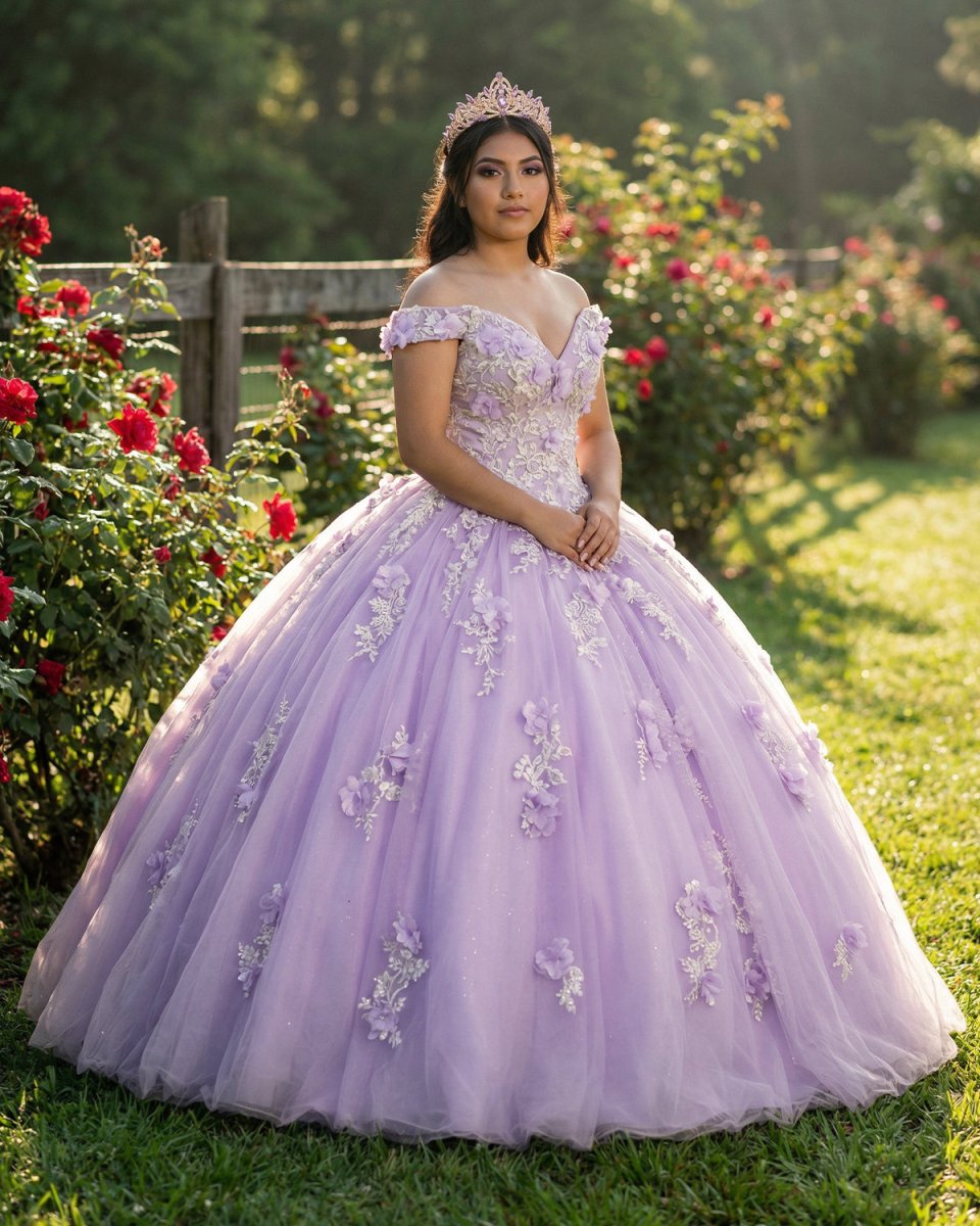 Princess Lavender Prom Off - the - Shoulder Ball Gown Dresses - KissProm
