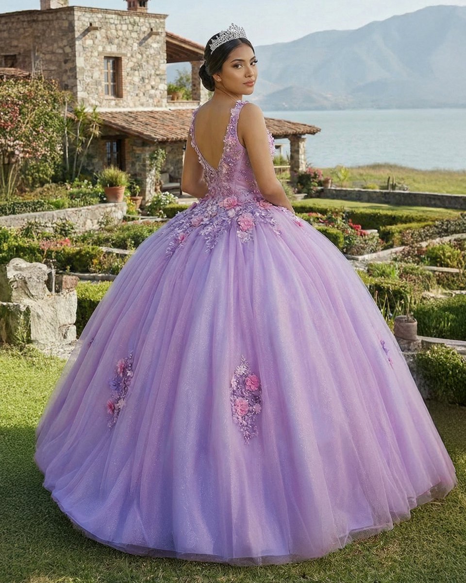 Princess Tulle Long Quinceanera Dresses with Flower - KissProm