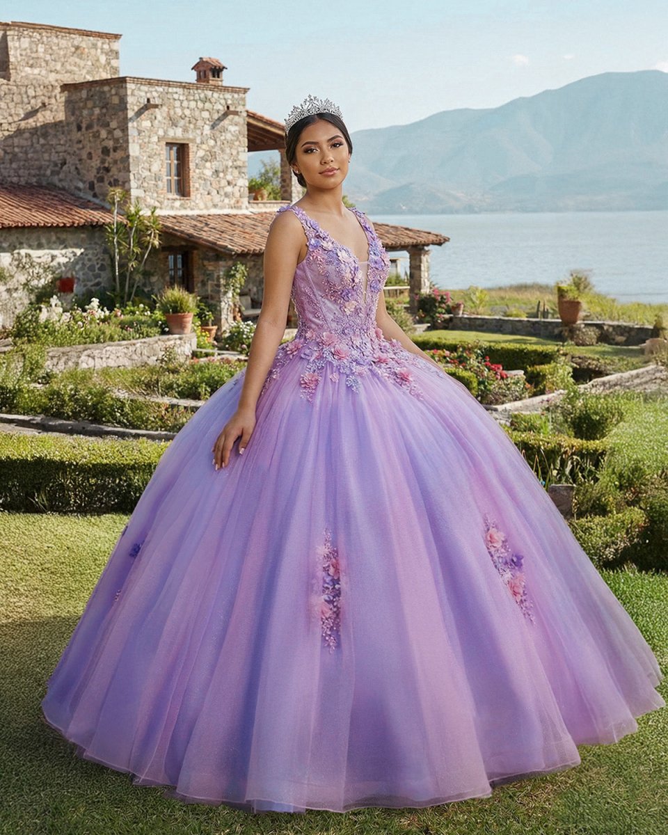 Princess Tulle Long Quinceanera Dresses with Flower - KissProm