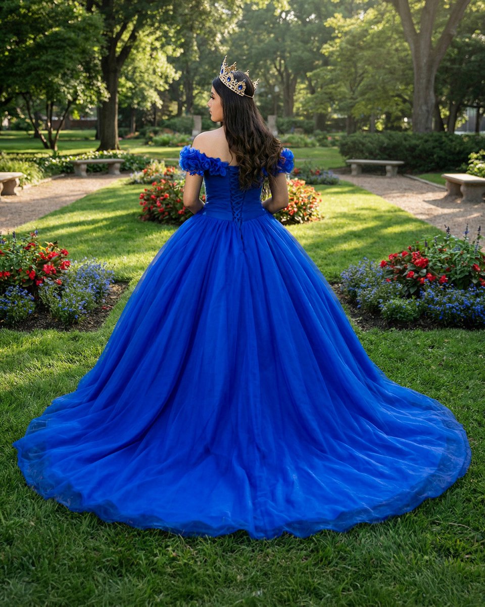 Quinceanera Dress Princess Tulle Royal Blue Off The Shoulder - KissProm