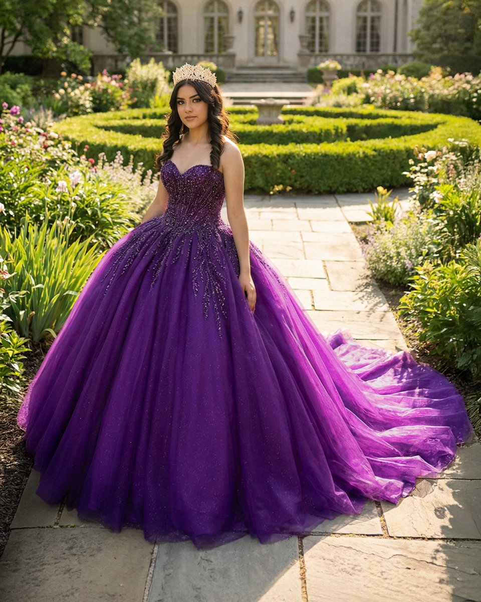 Purple Organza A Line Sweetheart Quinceanera Dresses - KissProm