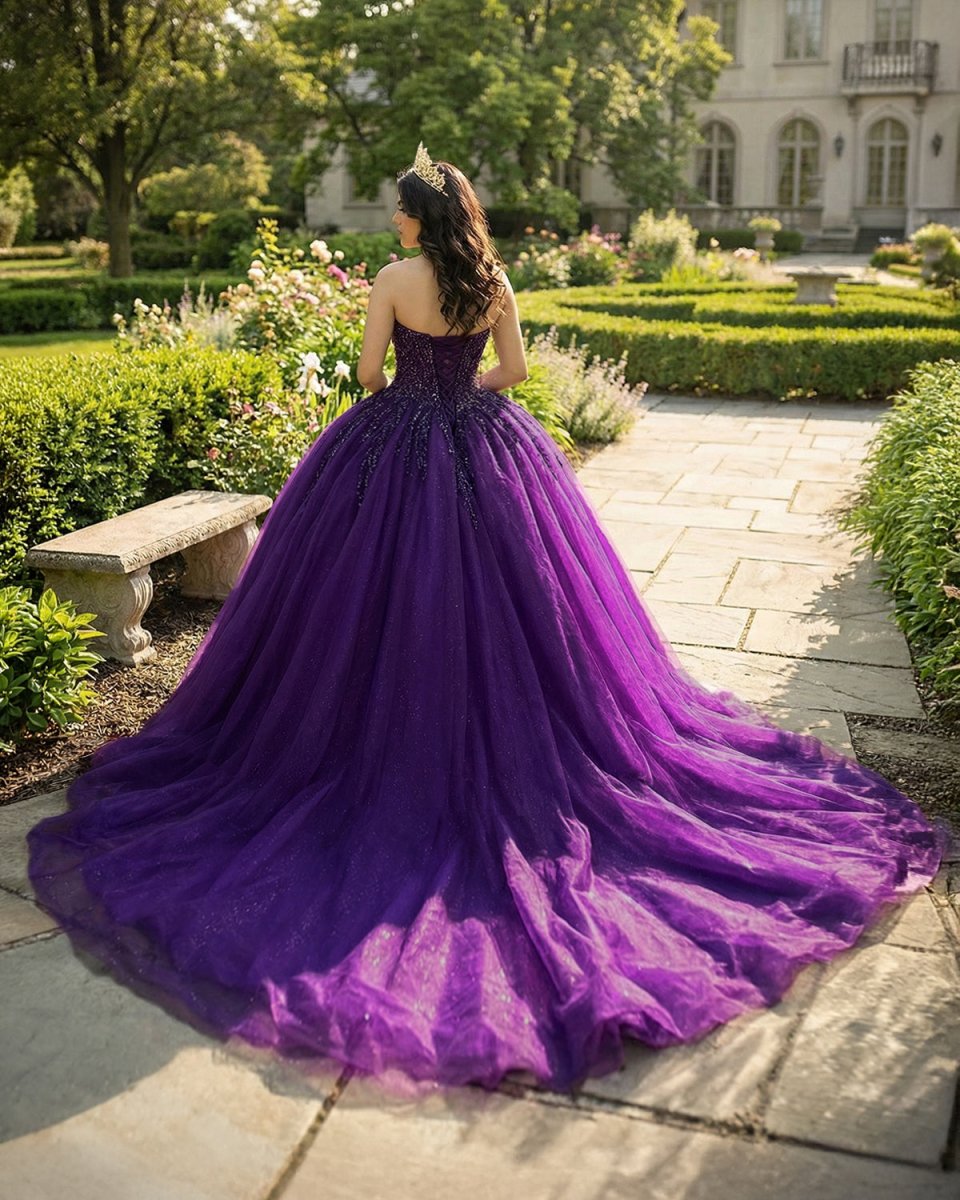 Purple Organza A Line Sweetheart Quinceanera Dresses - KissProm