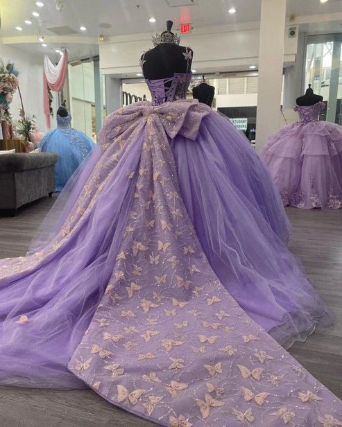 Winslet | Lavender Tulle Ball Gown Sweetheart Quinceanera Dress With Butterflies