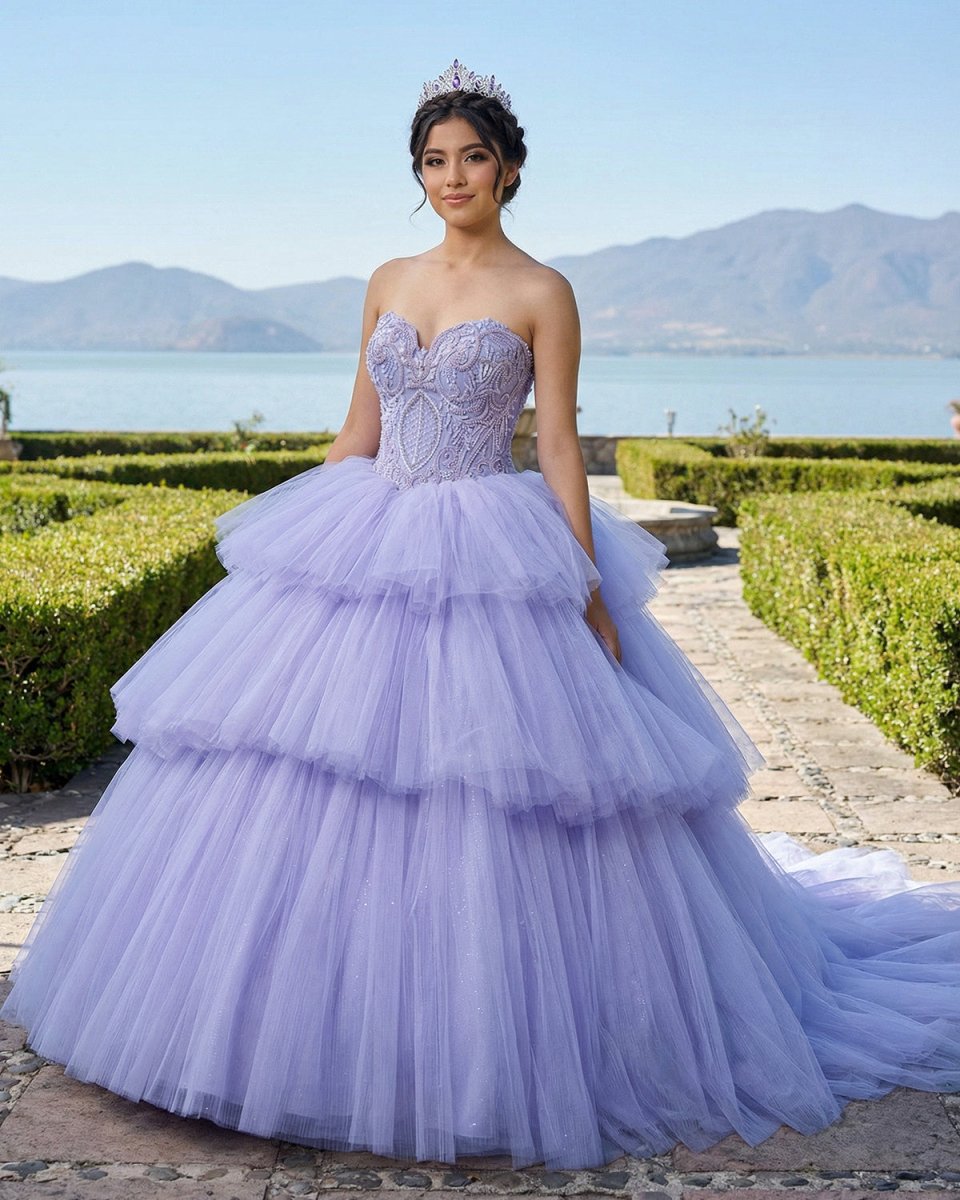 Quinceanera Dress Strapless Ball Gown Crystal Lavender - KissProm