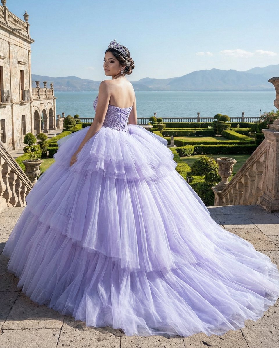Quinceanera Dress Strapless Ball Gown Crystal Lavender - KissProm