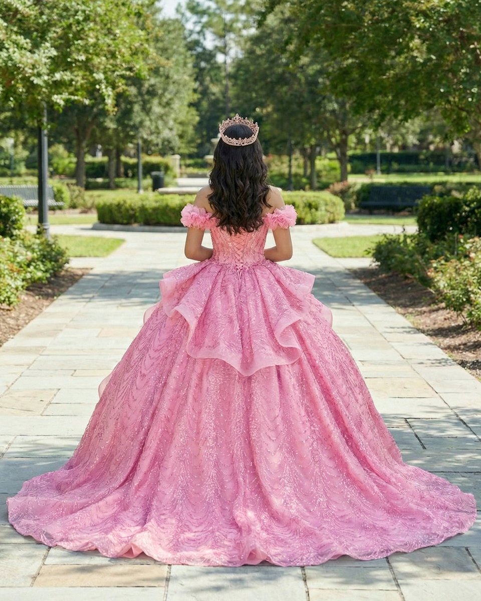 Quinceanera Dress With Sequins Off the Shoulder Chapel Train - KissProm