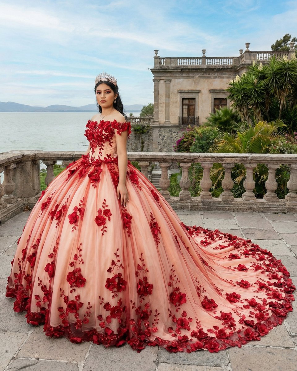 Red Off The Shoulder Tulle Quinceanera Dresses With Lace Appliques - KissProm