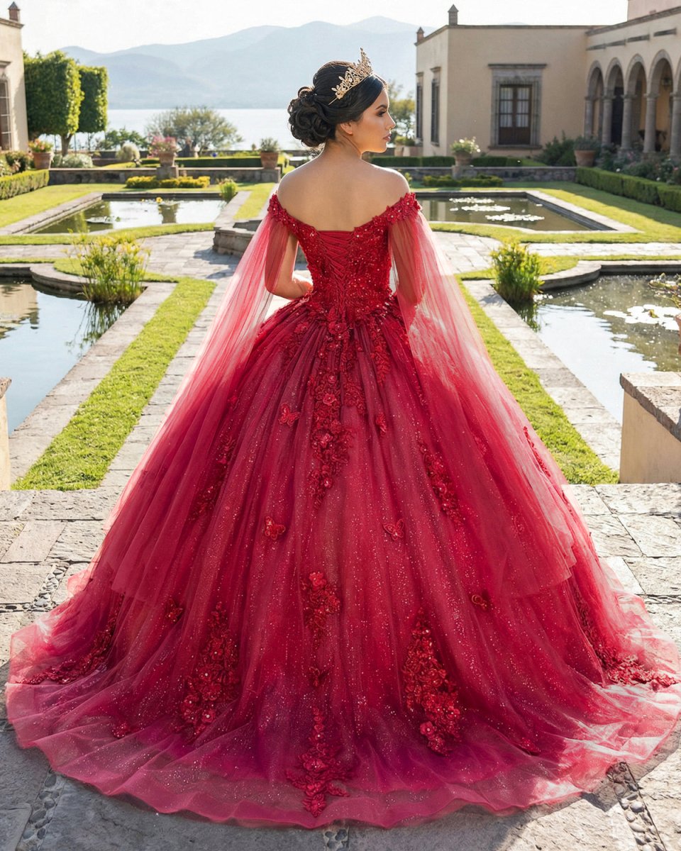 Red Long Sleeves 3D Flowers Quinceanera Dresses Appliqued - KissProm