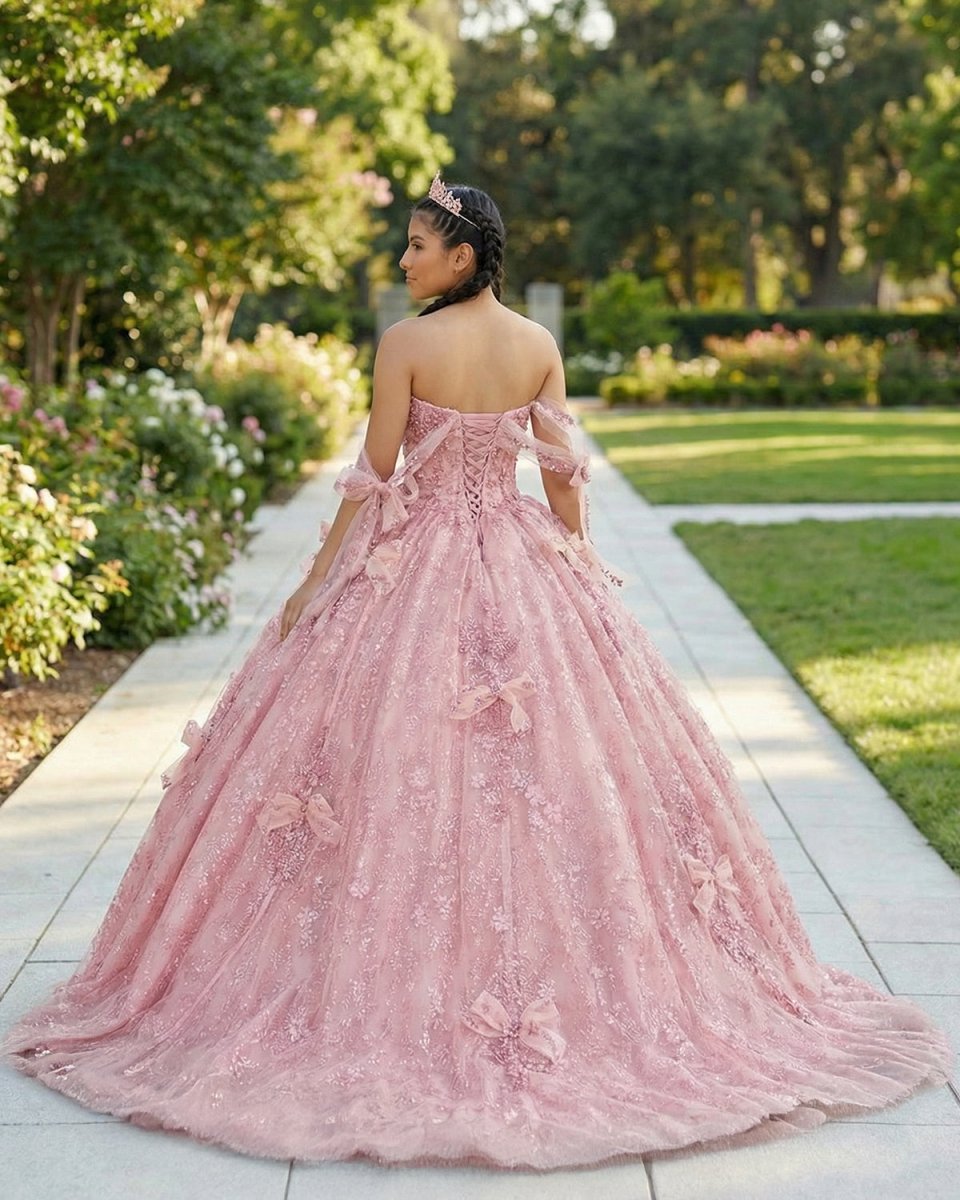 Romantic Pink Beading Quinceanera Dress Sequined Sleeveless with Bowknot - KissProm