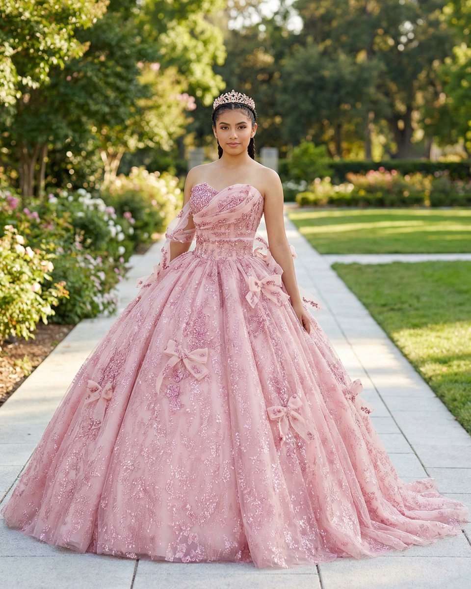 Romantic Pink Beading Quinceanera Dress Sequined Sleeveless with Bowknot - KissProm