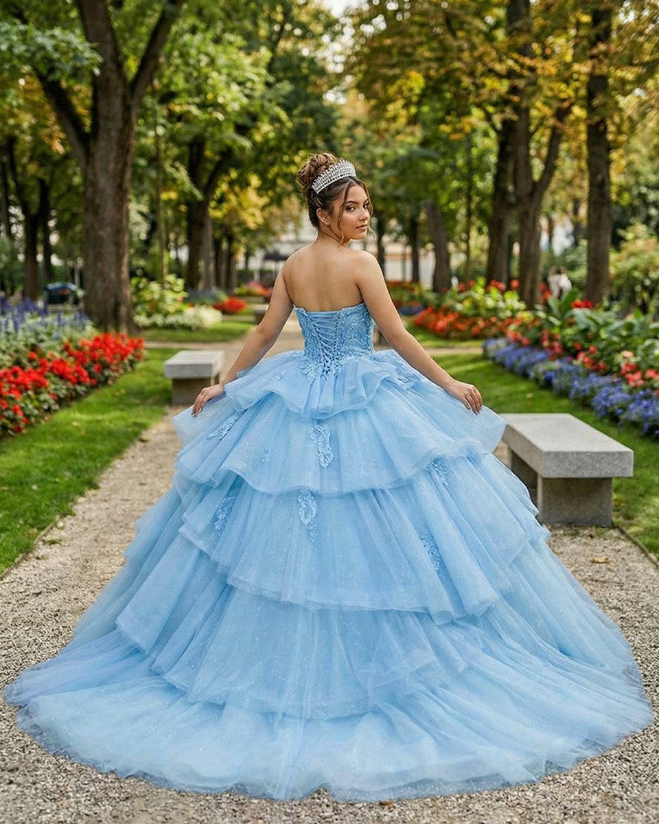 Romantic Princess Sleeveless Quinceanera Dresses Ruffle Strapless Sequins Ball Gown - KissProm
