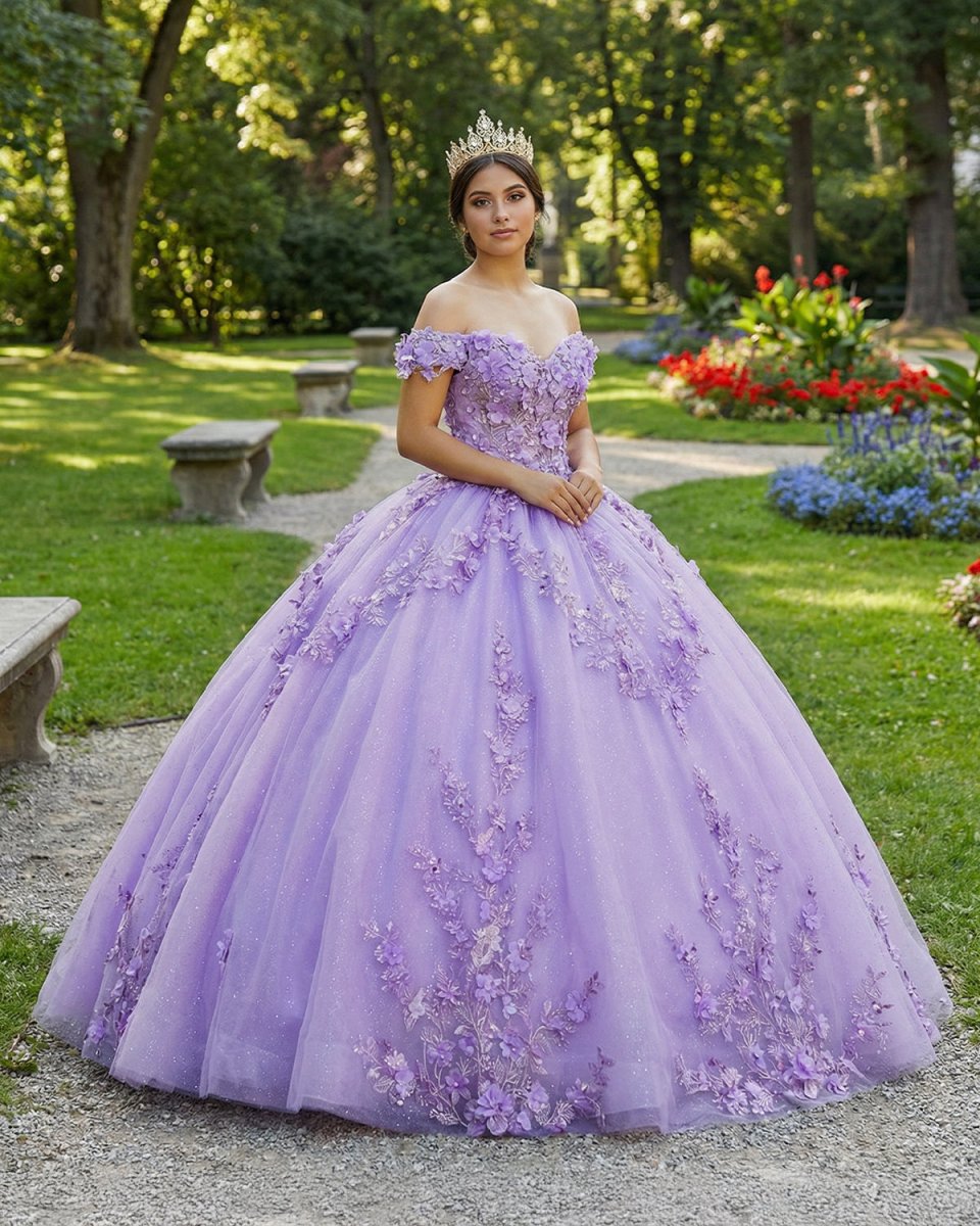 Romantic Sleeveless Beading Quinceanera Dresses with 3D Flower Appliques - KissProm