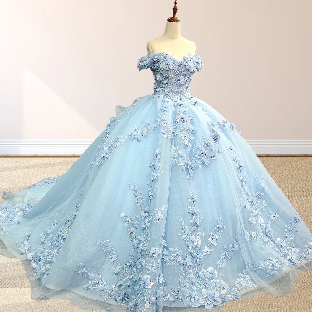 Romantic Sleeveless Beading Quinceanera Dresses with 3D Flower Appliques - KissProm