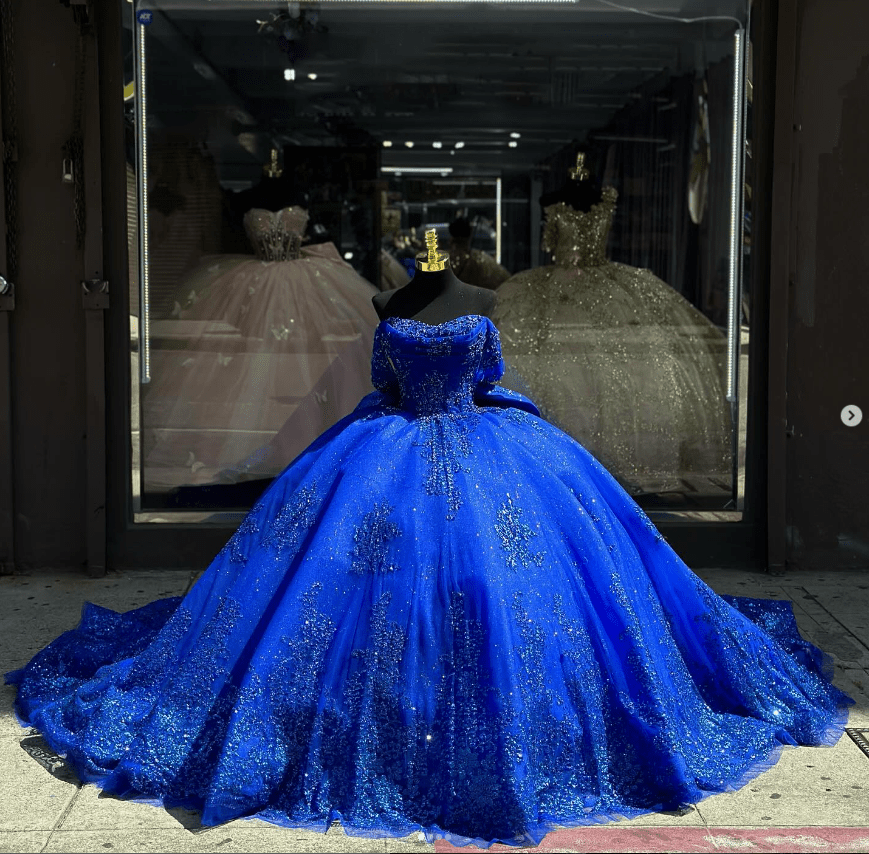 Royal Blue Ball-Gown Appliques Quinceanera Dresses with Train