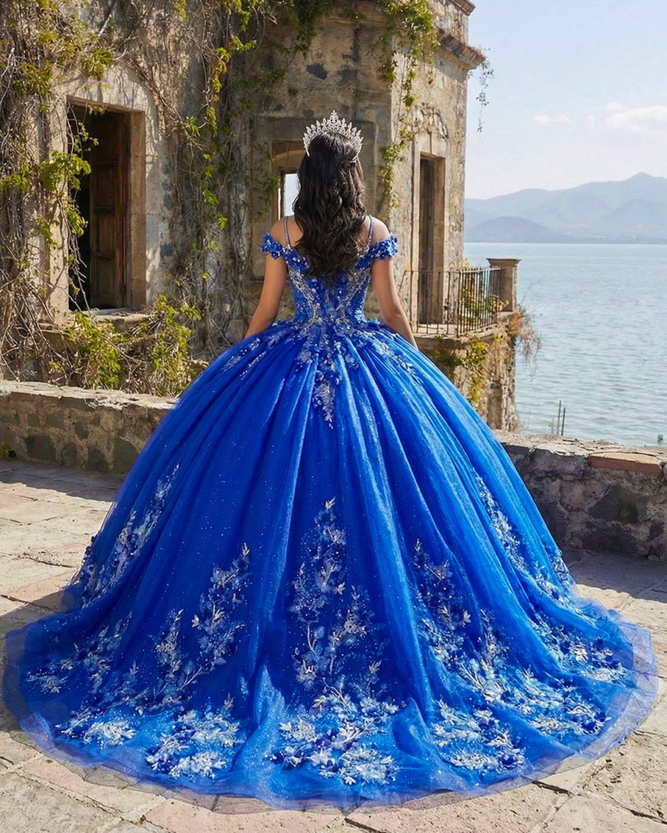 Royal Blue Ball - Gown Off - the - Shoulder Quinceanera Dresses with Appliques - KissProm