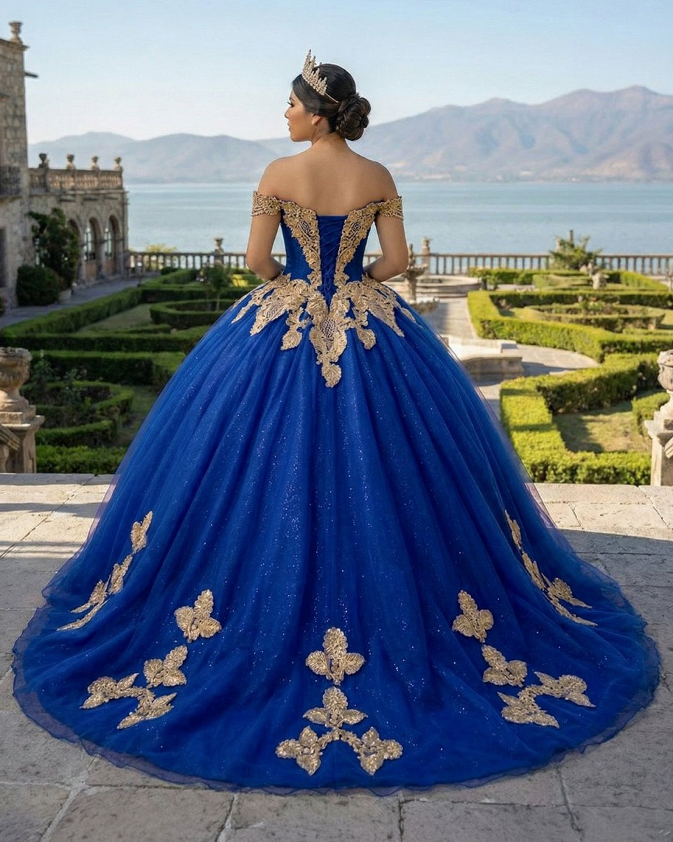 Royal Blue Off the Shoulder Quinceanera Dresses with Appliques - KissProm