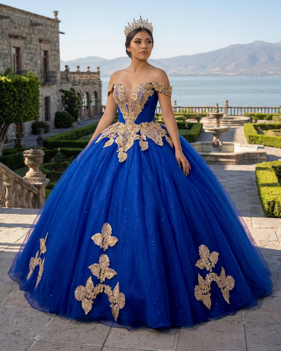 Royal Blue Off the Shoulder Quinceanera Dresses with Appliques - KissProm