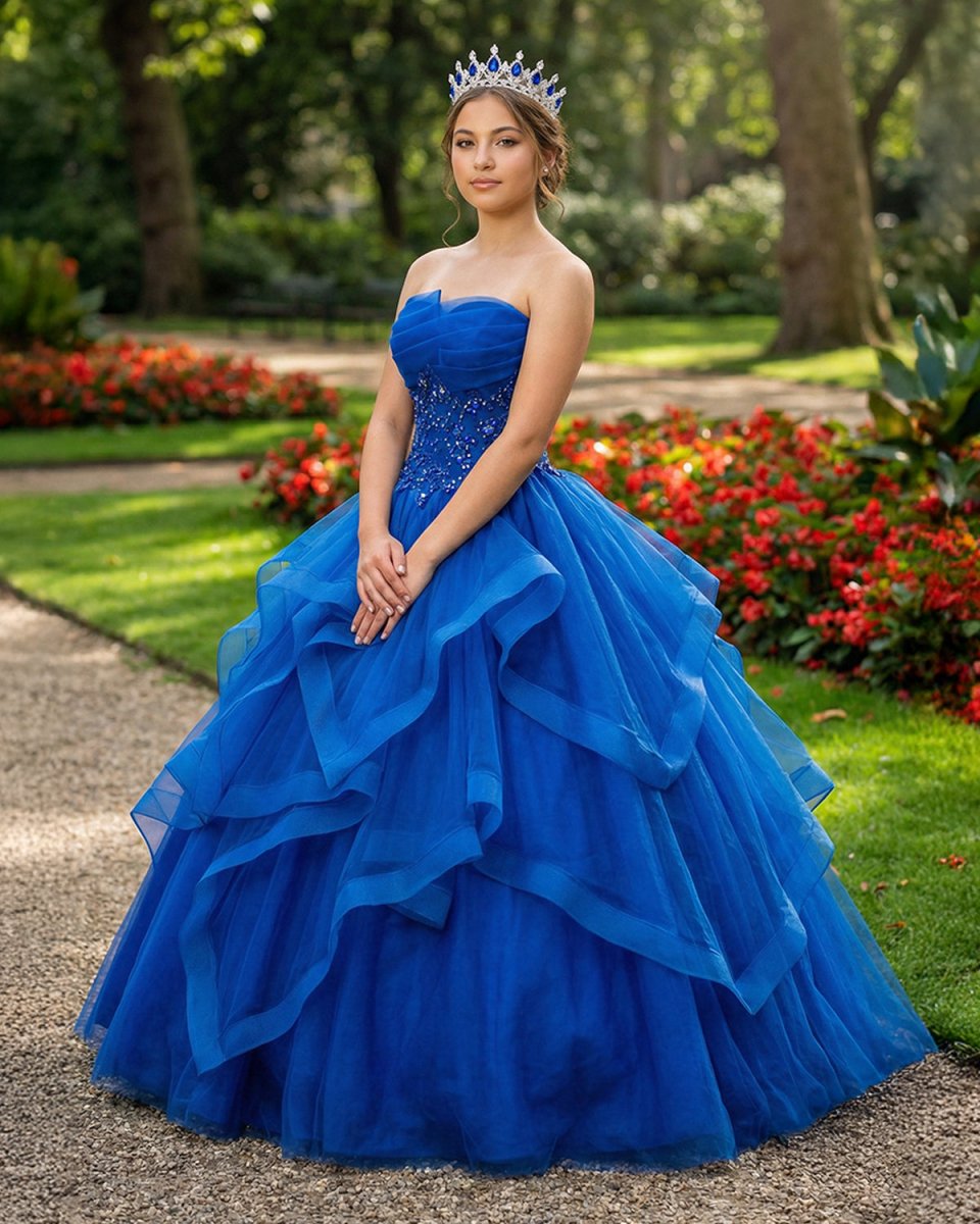 Royal Blue Quinceanera Dresses Organza Lace Applique Prom Dresses - KissProm