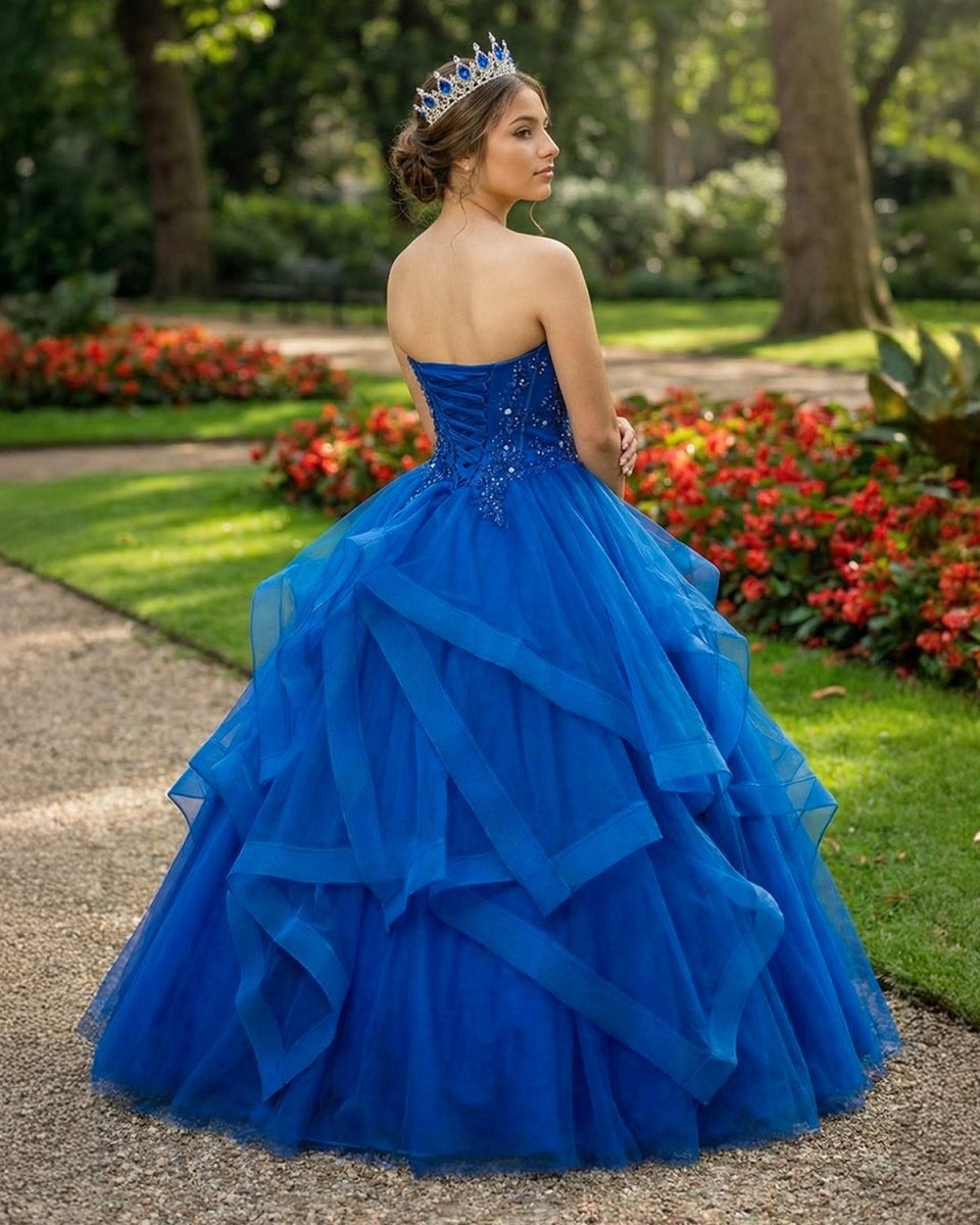 Royal Blue Quinceanera Dresses Organza Lace Applique Prom Dresses - KissProm