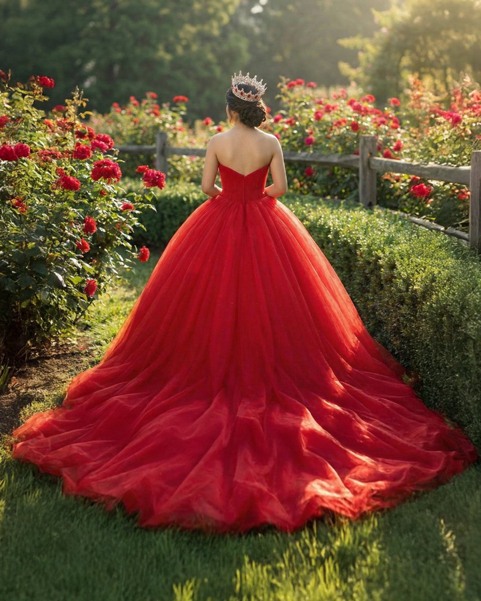 Quinceanera Dress Red Sweetheart Ruched Prom Dresses Ball Gown - KissProm