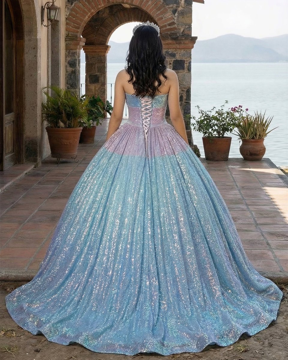 Simple Sequined Shimmer Party Dress with Train - KissProm