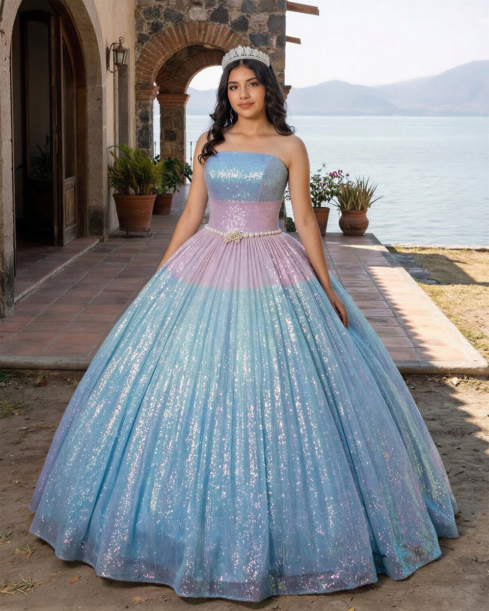 Simple Sequined Shimmer Party Dress with Train - KissProm