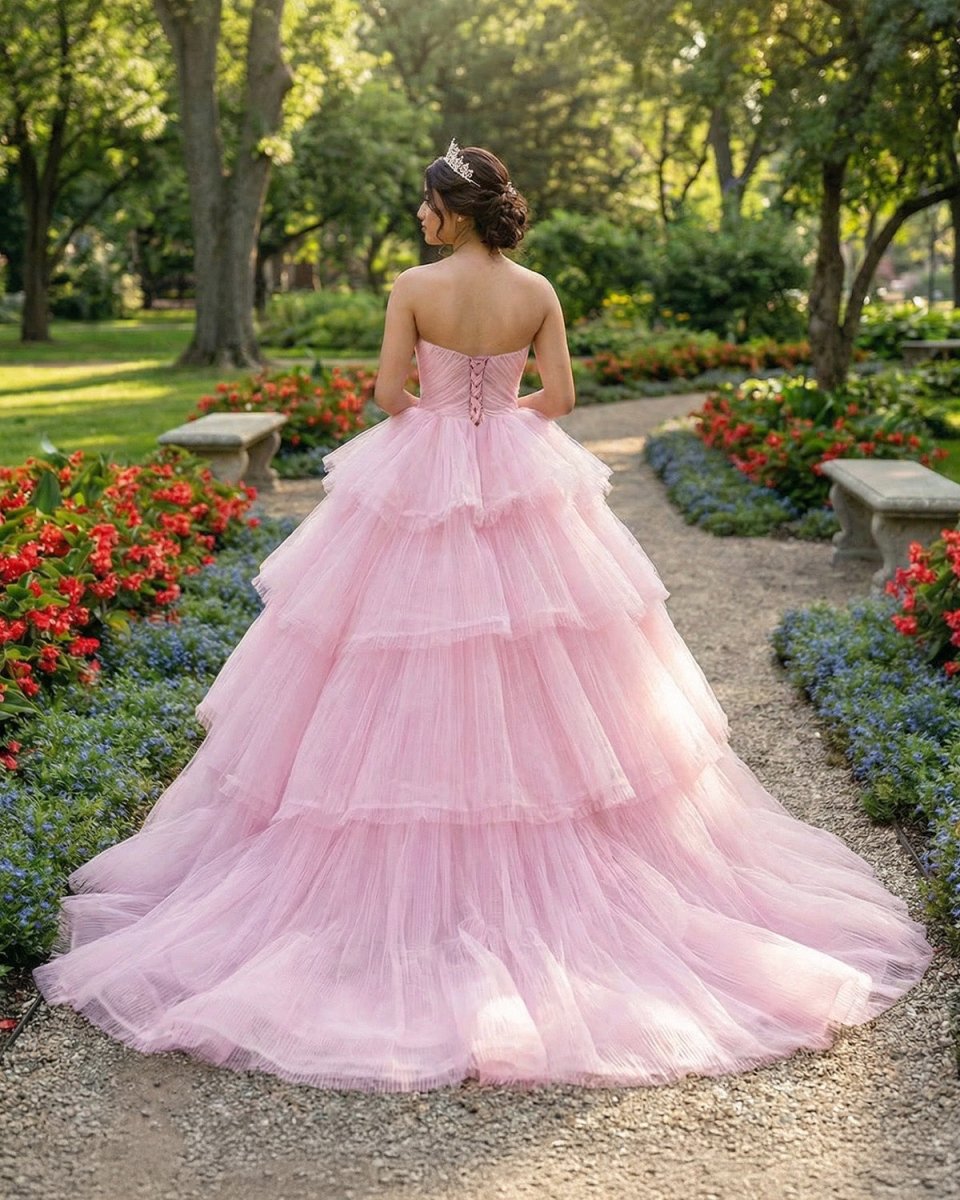 Quinceanera Dress Tiered Ball Gown Long Evening Dresses with Diamonds - KissProm