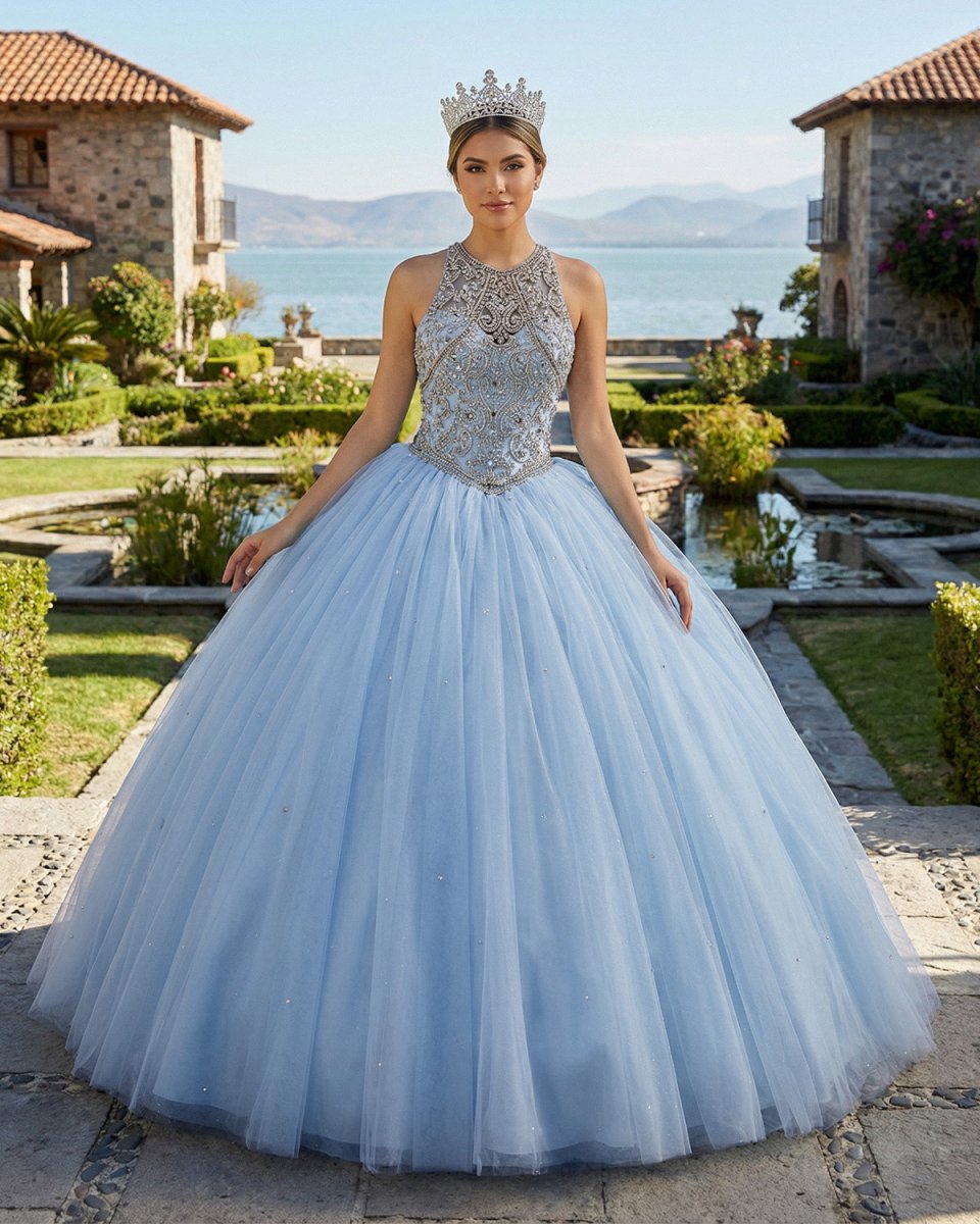Sky Blue Quinceanera Dress Beaded Junior Prom Dress - KissProm